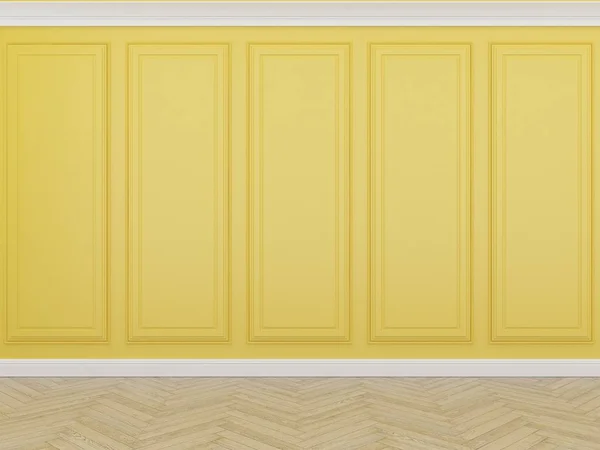 Clásica pared amarilla con suelo de madera, 3d render — Foto de Stock