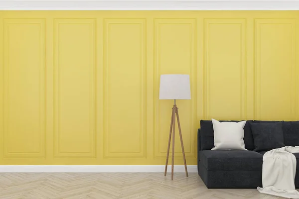 木製の床 3Dレンダリング付きの黄色の壁 — ストック写真
