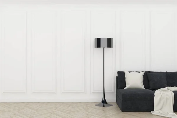 白い壁に木製の床 3Dレンダリング — ストック写真