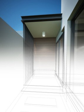 Terasın soyut çizim tasarımı, 3D görüntüleme 