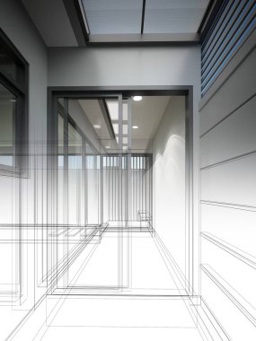 İç evin soyut çizim tasarımı, 3D görüntüleme 