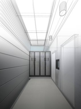 İç evin soyut çizim tasarımı, 3D görüntüleme 