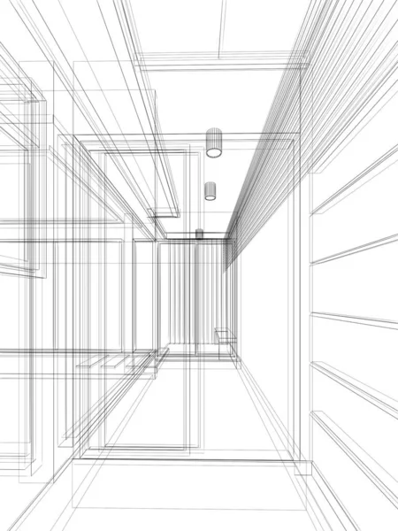 室内设计的抽象草图 3D渲染 — 图库照片
