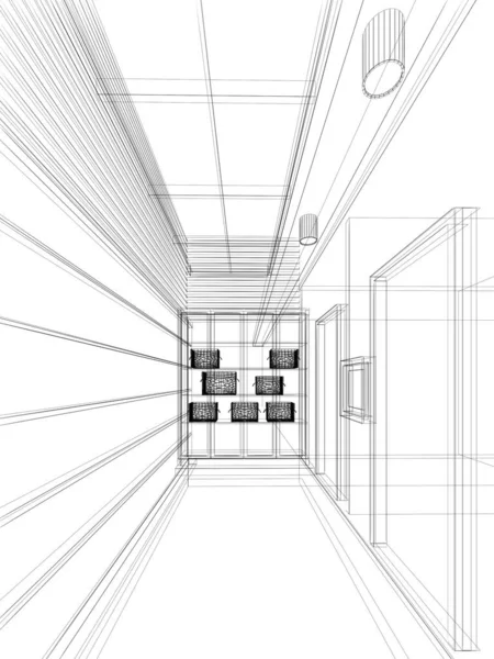 Desenho Esboço Abstrato Casa Interior Renderização — Fotografia de Stock