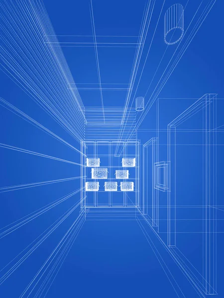 室内の抽象的なスケッチデザイン3Dレンダリング — ストック写真
