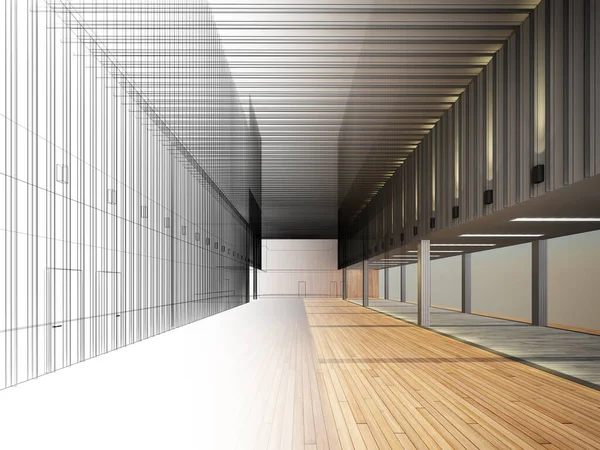 Sketch Design Interior Hall Rendering — Stock Photo, Image