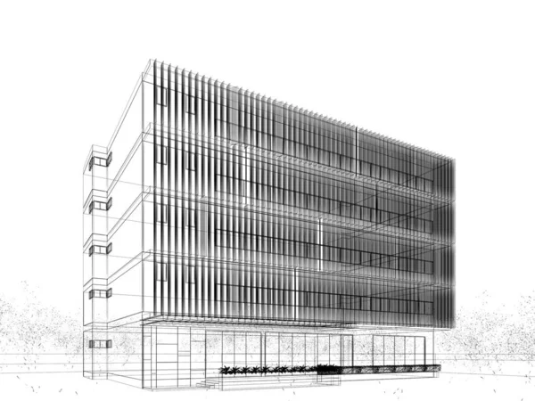 建筑草图设计 3D渲染 — 图库照片