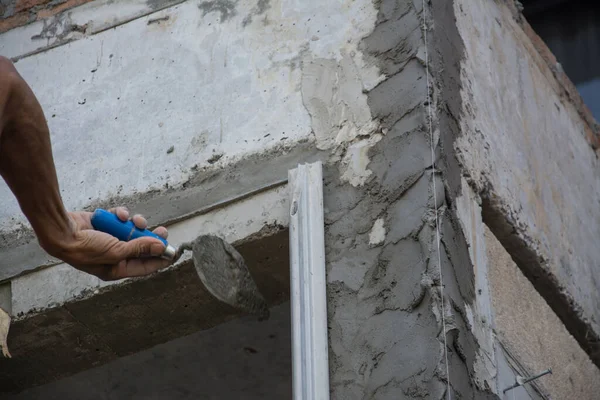 Plasterer Concrete Worker Wall House Construction — Stock Photo, Image