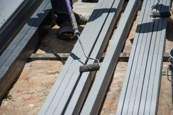 Painting Metal Steel Beam Site — Stock Photo, Image