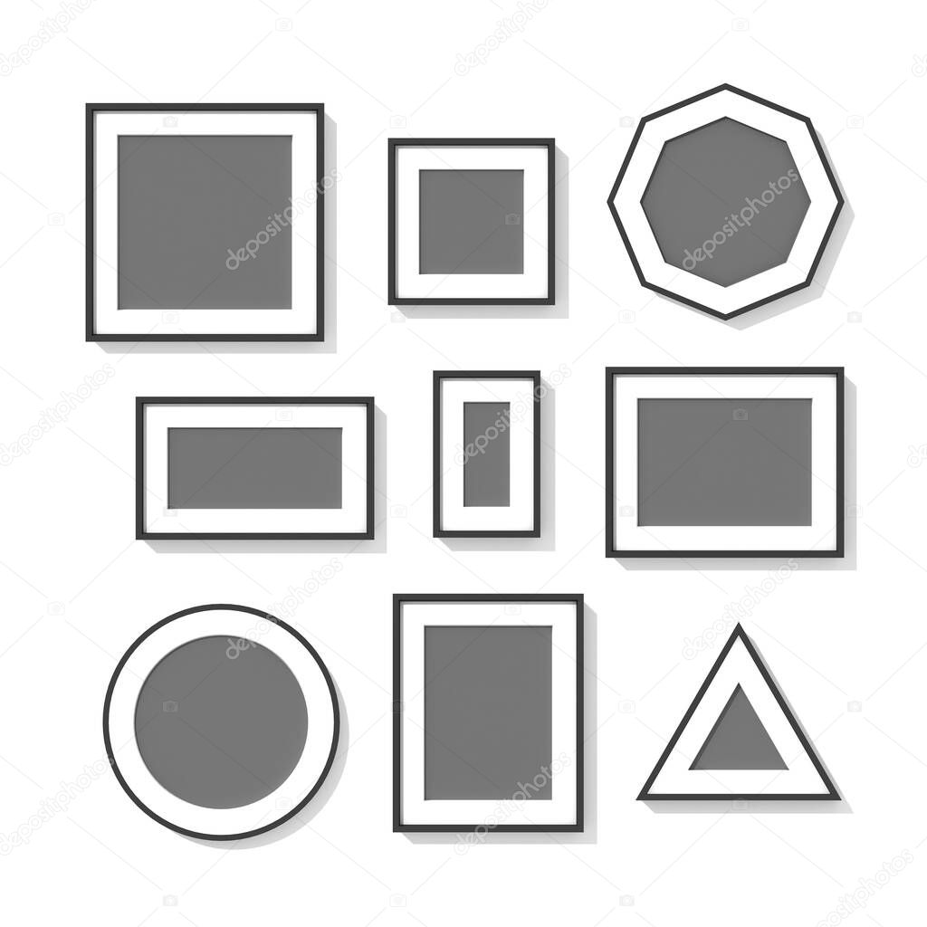empty  picture frame template set, 3d rendering