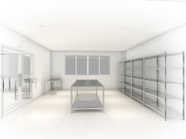 Mutfak odasının soyut tasarımı, 3D görüntüleme 