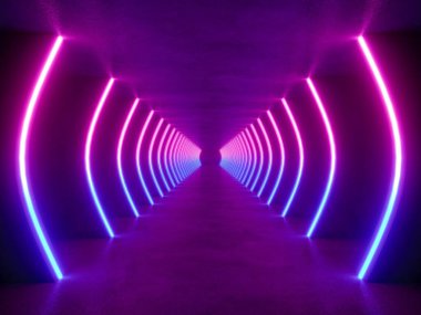 İç boşluğu olan renkli modern ışıklandırma, 3 boyutlu bilim kurgu kavramı