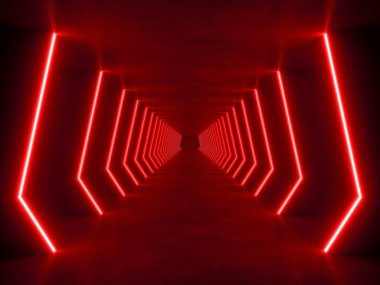İçi boş kırmızı modern ışıklandırma, 3 boyutlu bilim kurgu kavramı