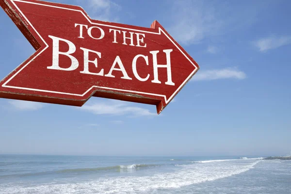 Direction Sign Beach White Red Background Ocean — Stock Photo, Image