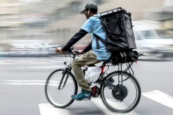 Entrega Bicicleta Tráfico Carretera Ciudad Desenfoque Movimiento — Foto de Stock