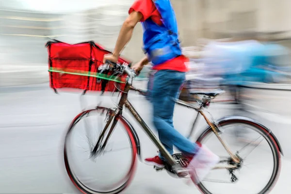 Entrega Bicicleta Tráfico Carretera Ciudad Desenfoque Movimiento — Foto de Stock