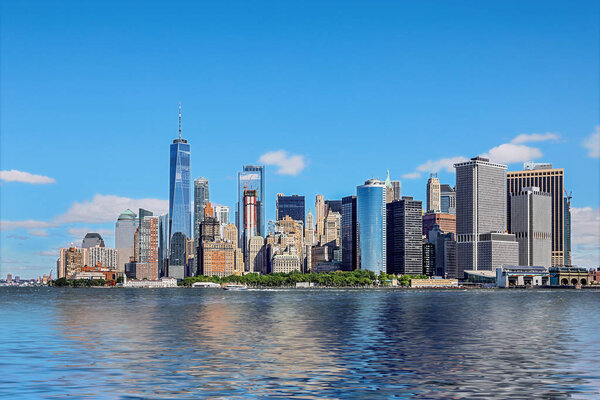 Colorful daytime panorama view of the New York City Manhattan