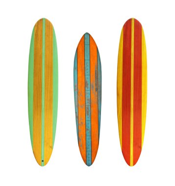 Vintage wood surfboard isolated on white with clipping path for object, retro styles. clipart