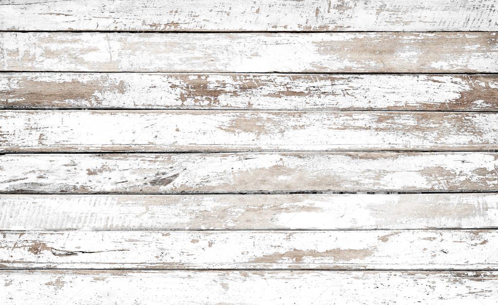 Vintage white wood background - Old weathered wooden plank painted in white color.