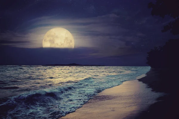 Belle Plage Mer Tropicale Fantaisie Pleine Lune Super Lune Avec — Photo