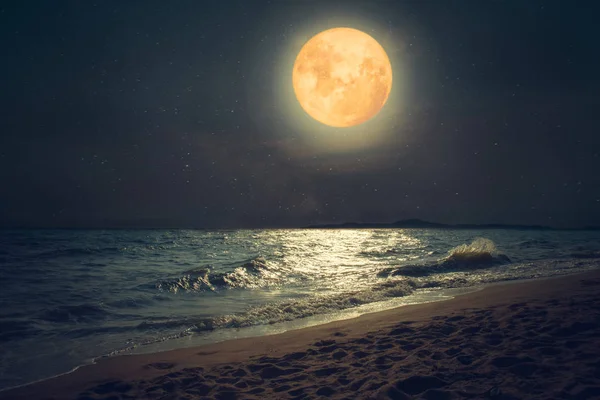 Plaża Tropikalne Morze Piękny Fantasy Full Moon Księżyc Super Gwiazdą — Zdjęcie stockowe