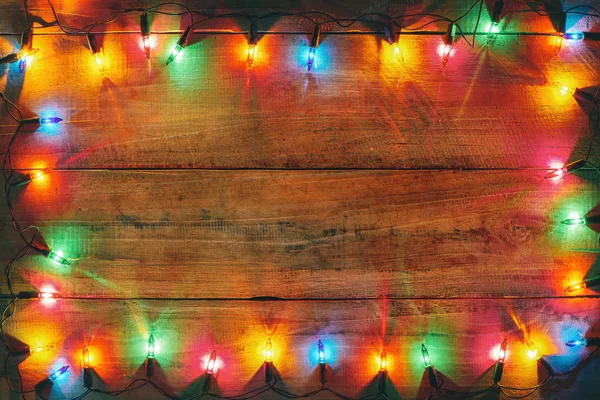 Vintage Різдва Світло Лампи Прикраси Старе Дерево Дерев Яна Веселого — стокове фото