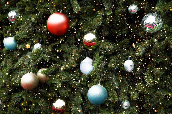 Sapin Noël Vintage Avec Ornement Décoration Boule Lumière Scintillante Noël — Photo