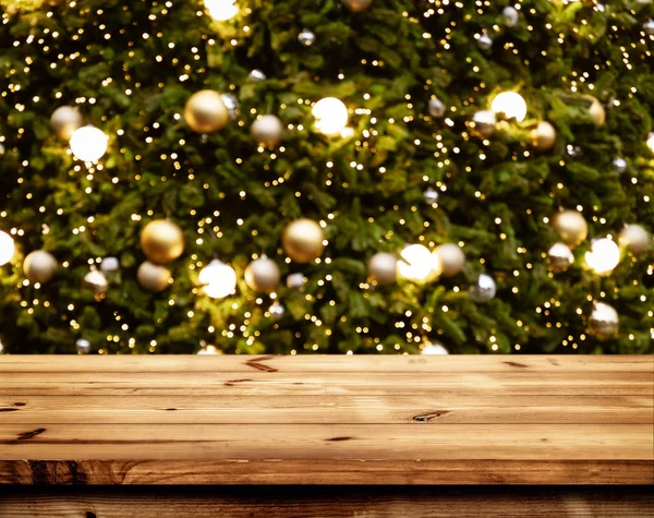Natal Ano Novo Fundo Com Mesa Deck Madeira Vazia Sobre — Fotografia de Stock