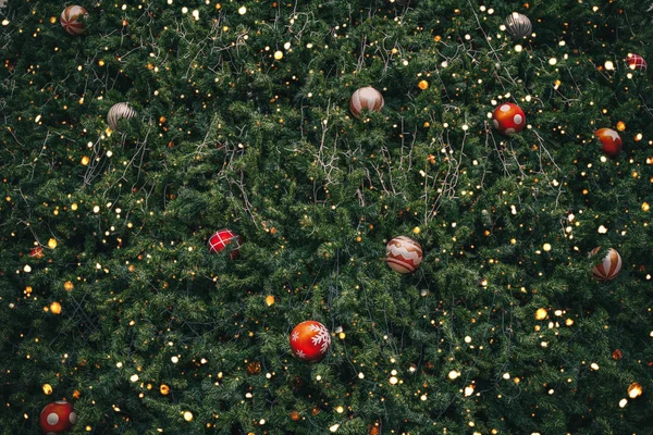 Árbol Navidad Vintage Con Decoración Bolas Efecto Filtro Luz Brillante —  Fotos de Stock