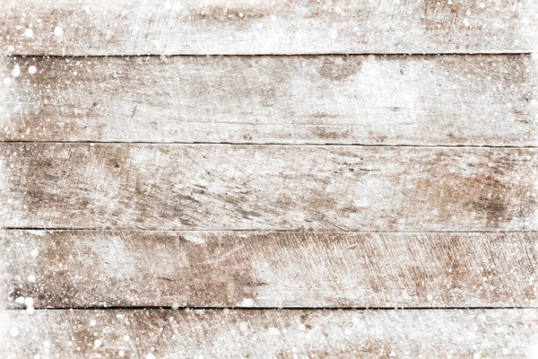 Fundo Natal Textura Madeira Branca Velha Com Neve Vista Superior — Fotografia de Stock