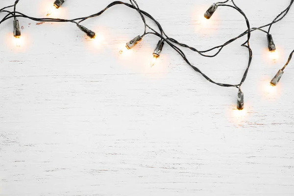 Luzes Natal Lâmpada Decoração Madeira Branca Feliz Natal Ano Novo — Fotografia de Stock