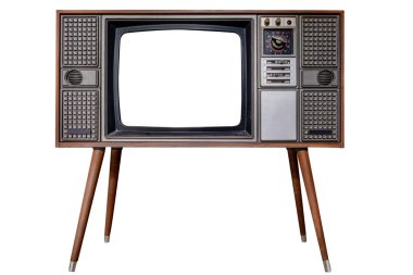 Klasik televizyon - Çerçeve ekranlı eski TV nesne için kırpma yolu ile beyaz üzerine izole, geçmişe dönük teknoloji 