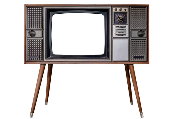 Vintage Television Old Frame Screen Isolate White Clipping Path Object — Stock Photo, Image