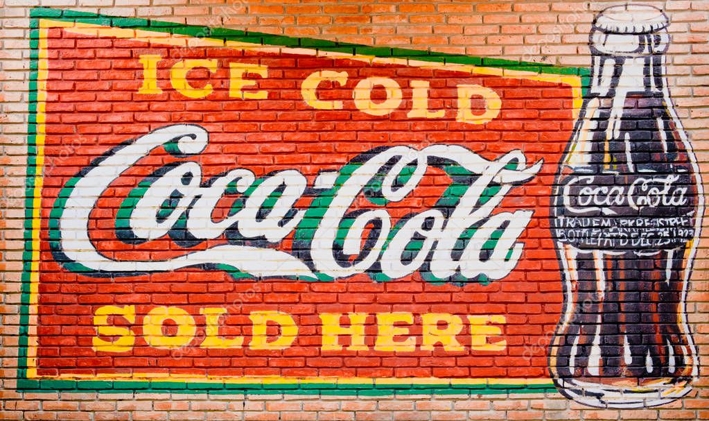 BANGKOK -THAILAND, February 26,2019 : Old condition vintage wall of Coca-Cola logo. on FEB 26,2019 in Bangkok Thailand.