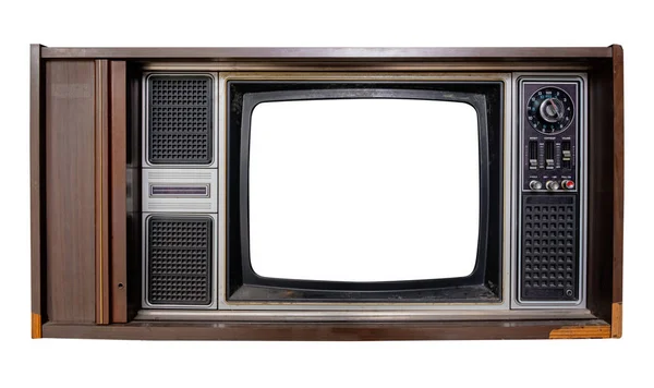 Vintage Television Old Frame Screen Isolate White Clipping Path Object — Stock Photo, Image