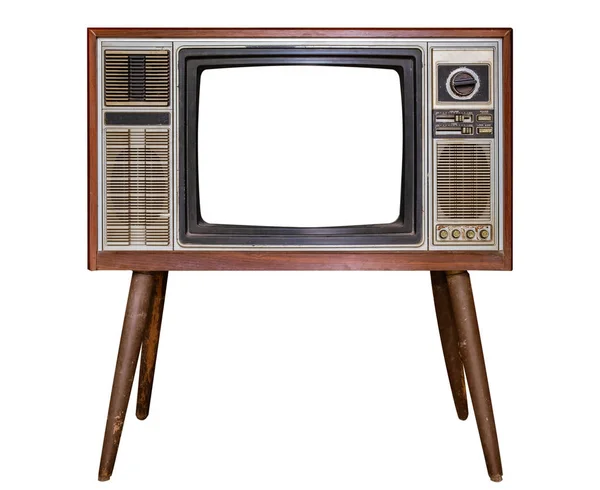 Vintage Television Old Frame Screen Isolate White Clipping Path Object — Stock Photo, Image