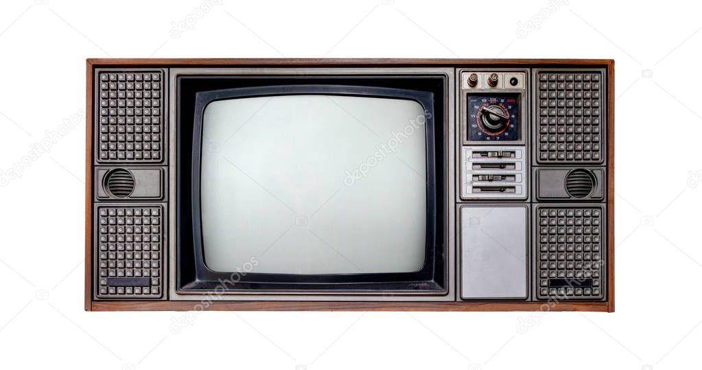 Vintage television - Old TV  isolate on white with clipping path for object. retro technology 