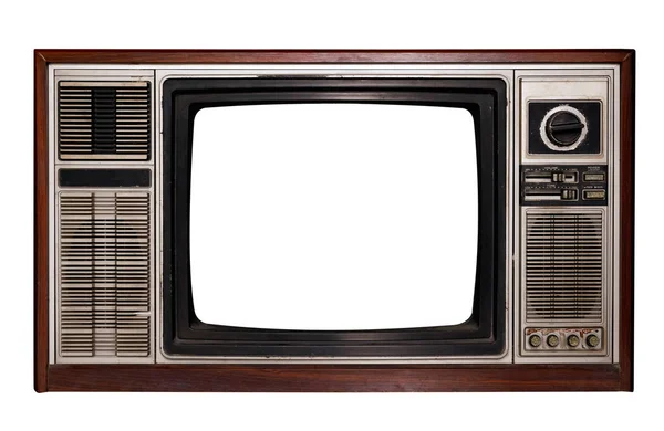 Винтажное Телевидение Старый Телевизор Рамкой Экран Изолировать Белом Вырезкой Путь — стоковое фото