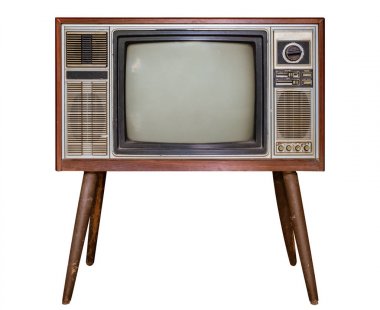 Vintage TV-antika ahşap kutu televizyon nesne için kırpma yolu ile beyaz izole. Retro teknoloji