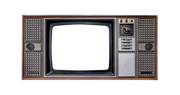 Винтажное Телевидение Старый Телевизор Деревянный Ящик Рамкой Экран Изолировать Белом — стоковое фото