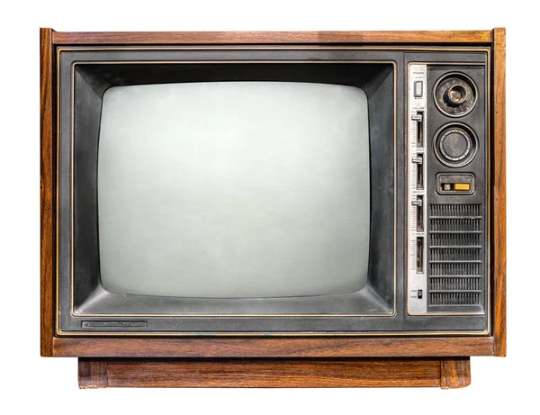 Vintage Antike Holzkiste Fernseher Isoliert Auf Weiß Mit Clipping Pfad — Stockfoto