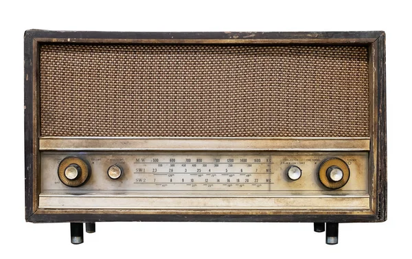 Receptor Radio Vintage Aislamiento Radio Caja Madera Antigua Blanco Con — Foto de Stock