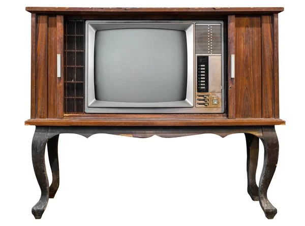 Vintage Antique Wooden Box Television Isolated White Clipping Path Object — Stock Photo, Image