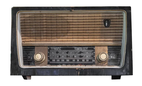Receptor Radio Vintage Aislamiento Radio Caja Madera Antigua Blanco Con — Foto de Stock