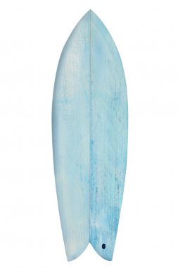 Antika ahşap sörf tahtası beyaz üzerine izole edilmiş nesne için kırpma yolu, retro biçimler.