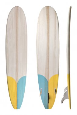 Retro ahşap longboard sörf tahtası nesne, vintage stilleri için kırpma yolu ile beyaz izole.