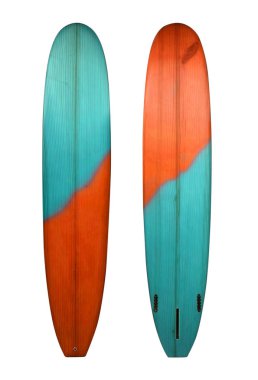 Retro ahşap longboard sörf tahtası nesne, vintage stilleri için kırpma yolu ile beyaz izole.
