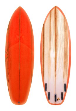 Retro ahşap shortboard sörf tahtası nesne, vintage stilleri için kırpma yolu ile beyaz izole.