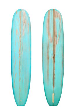 Retro ahşap longboard sörf tahtası nesne, vintage stilleri için kırpma yolu ile beyaz izole.