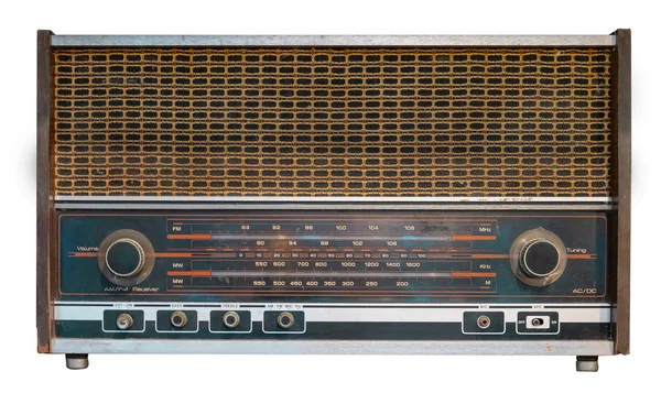 Винтажный Радиоприемник Старинная Деревянная Коробка Радио Изолировать Белом Вырезкой Пути — стоковое фото